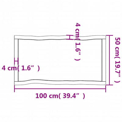 Pöytälevy ruskea 100x50x(2-4)cm käsitelty täystammi elävä reuna