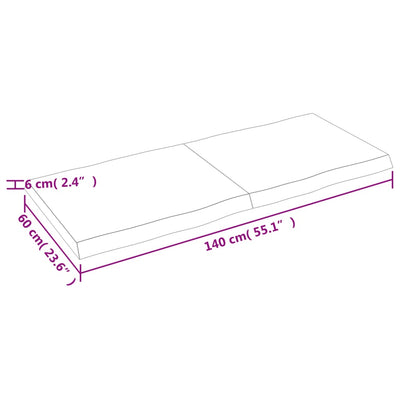 Pöytälevy ruskea 140x60x(2-6)cm käsitelty täystammi elävä reuna
