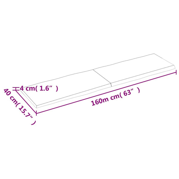 Pöytälevy ruskea 160x40x(2-4)cm käsitelty täystammi elävä reuna