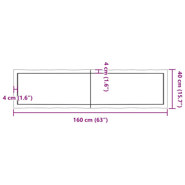 Pöytälevy ruskea 160x40x(2-4)cm käsitelty täystammi elävä reuna