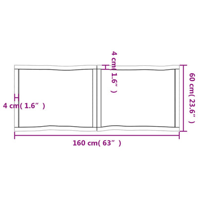 Pöytälevy ruskea 160x60x(2-4)cm käsitelty täystammi elävä reuna