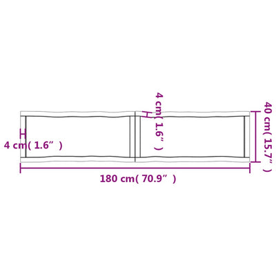 Pöytälevy ruskea 180x40x(2-6)cm käsitelty täystammi elävä reuna