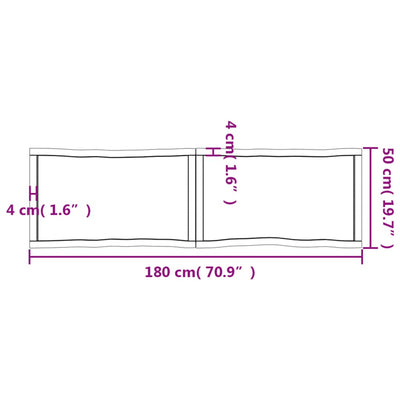 Pöytälevy ruskea 180x50x(2-4)cm käsitelty täystammi elävä reuna