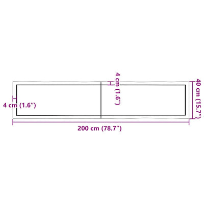 Pöytälevy ruskea 200x40x(2-4)cm käsitelty täystammi elävä reuna