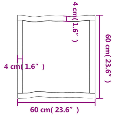 Pöytälevy ruskea 60x60x(2-6)cm käsitelty täystammi elävä reuna