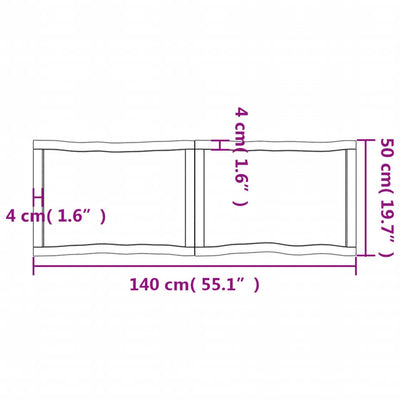 Pöytälevy ruskea 140x50x(2-6)cm käsitelty täystammi elävä reuna
