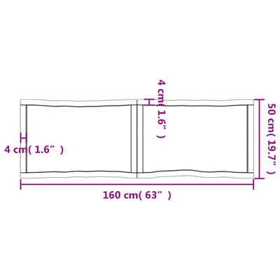 Pöytälevy ruskea 160x50x(2-4)cm käsitelty täystammi elävä reuna