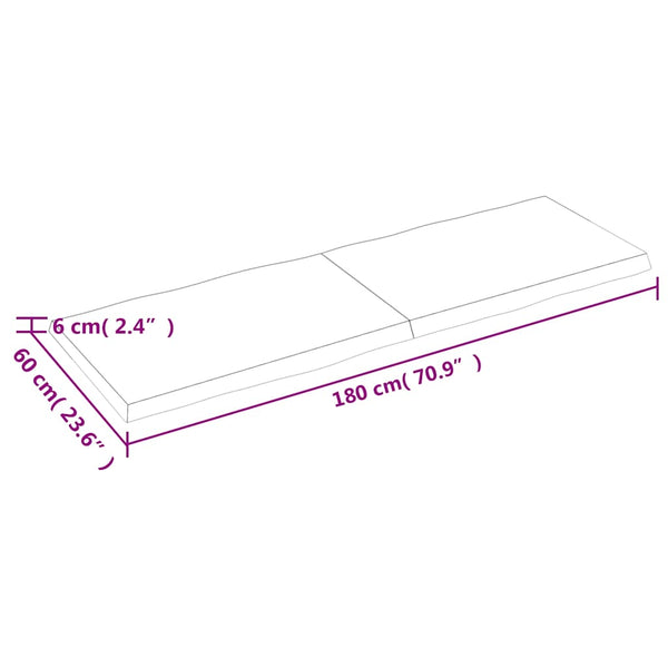Ruskea pöytälevy Cucuzel 180x60x(2-6)cm (käsitelty täystammi elävä reuna)