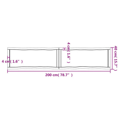 vidaXLPöytälevy ruskea 200x40x(2-4)cm käsitelty täystammi elävä reuna