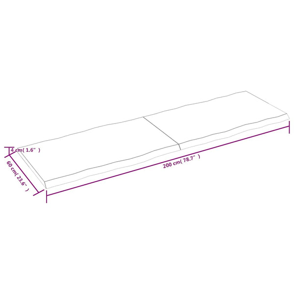Ruskea pöytälevy Cucuzel 200x60x(2-4)cm (käsitelty täystammi elävä reuna)