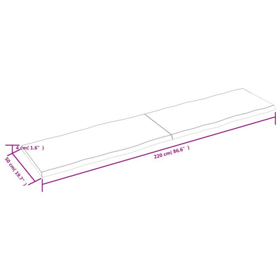 vidaXLPöytälevy ruskea 220x50x(2-4)cm käsitelty täystammi elävä reuna