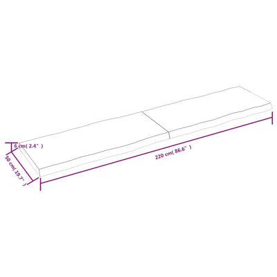 vidaXLPöytälevy ruskea 220x50x(2-6)cm käsitelty täystammi elävä reuna
