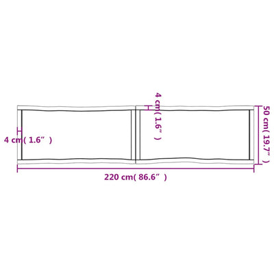 vidaXLPöytälevy ruskea 220x50x(2-6)cm käsitelty täystammi elävä reuna