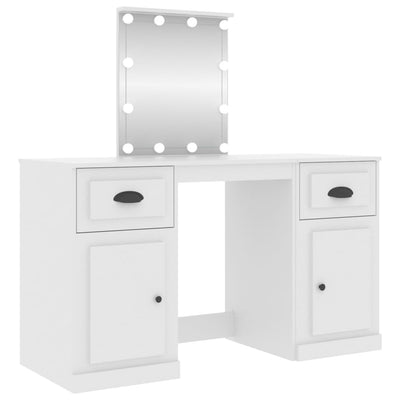 Peilipöytä LED-valoilla valkoinen 130x50x132,5 cm
