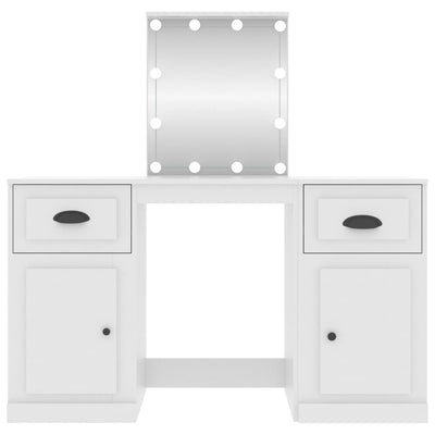 Peilipöytä LED-valoilla valkoinen 130x50x132,5 cm
