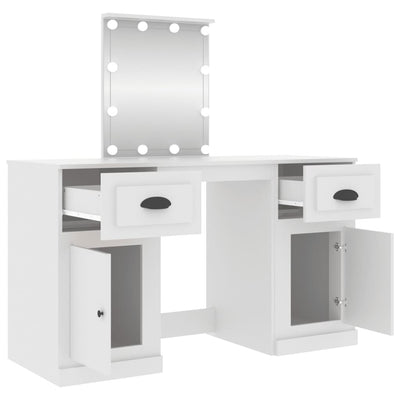 Peilipöytä LED-valoilla valkoinen 130x50x132,5 cm