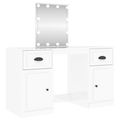 Peilipöytä LED-valoilla korkeakiilto valkoinen 130x50x132,5 cm