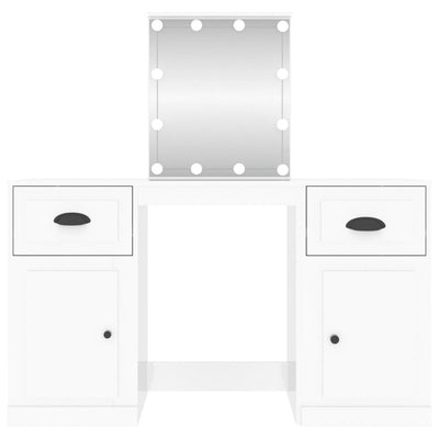 Peilipöytä LED-valoilla korkeakiilto valkoinen 130x50x132,5 cm