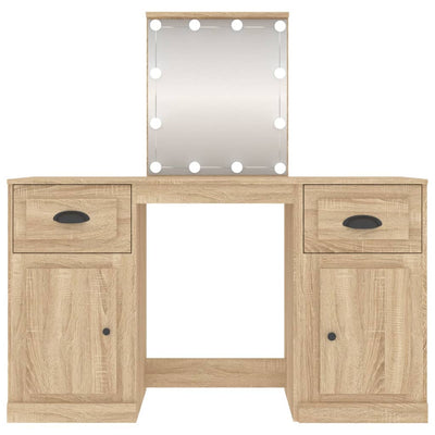 Peilipöytä LED-valoilla Sonoma-tammi 130x50x132,5 cm