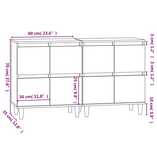 Senkit 2 kpl korkeakiilto valkoinen 60x35x70 cm tekninen puu