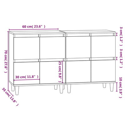 Senkit 2 kpl harmaa Sonoma 60x35x70 cm tekninen puu