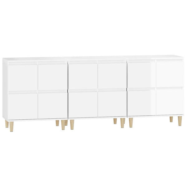 Senkit 3 kpl korkeakiilto valkoinen 60x35x70 cm tekninen puu
