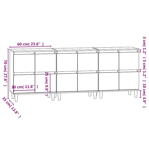 Senkit 3 kpl ruskea tammi 60x35x70 cm tekninen puu