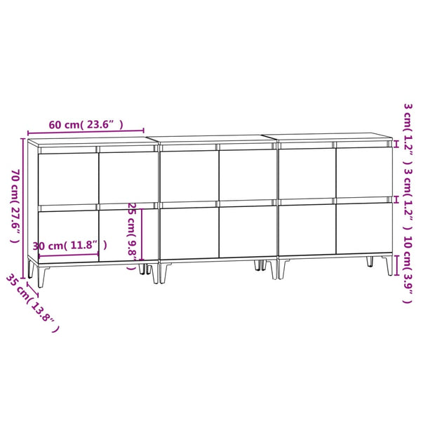 Senkit 3 kpl musta 60x35x70 cm tekninen puu