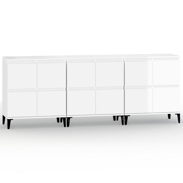 Senkit 3 kpl korkeakiilto valkoinen 60x35x70 cm tekninen puu
