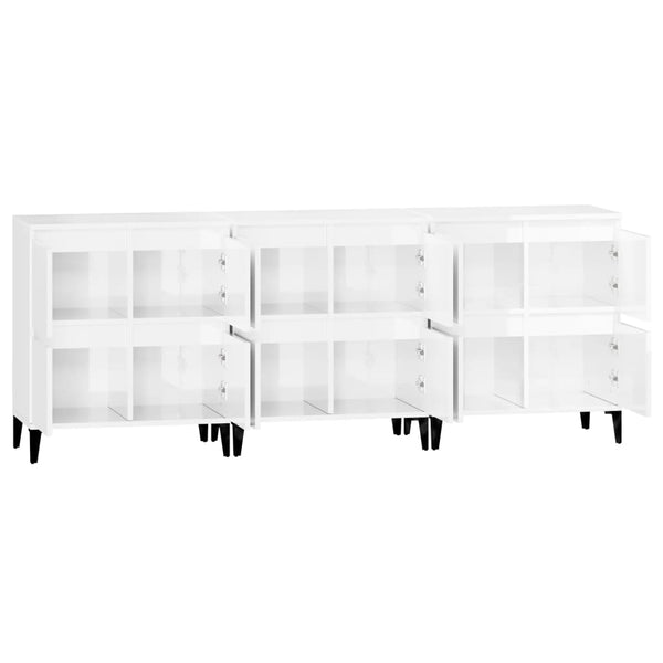 Senkit 3 kpl korkeakiilto valkoinen 60x35x70 cm tekninen puu