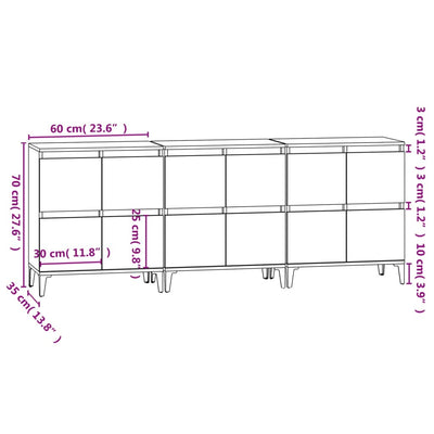 Senkit 3 kpl harmaa Sonoma 60x35x70 cm tekninen puu