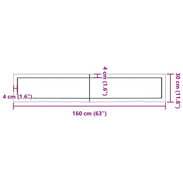 Kylpyhuoneen työtaso v.ruskea 160x30x(2-4)cm käsitelty täyspuu