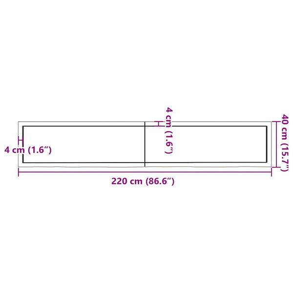 Kylpyhuoneen työtaso v.ruskea 220x40x(2-6)cm käsitelty täyspuu