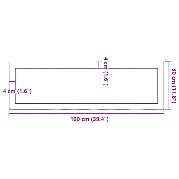 Kylpyhuoneen työtaso t.ruskea 100x30x(2-4)cm käsitelty täyspuu