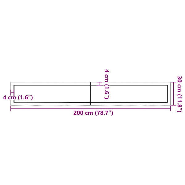 Kylpyhuoneen työtaso t.ruskea 200x30x(2-4)cm käsitelty täyspuu