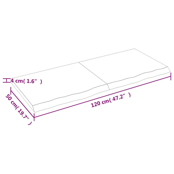 Pöytälevy 120x50x(2-4) cm käsittelemätön täystammi