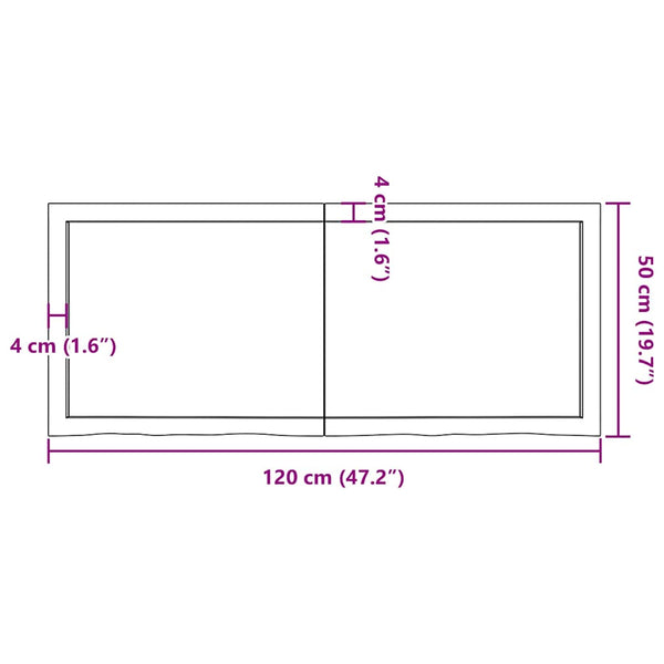 Pöytälevy 120x50x(2-4) cm käsittelemätön täystammi