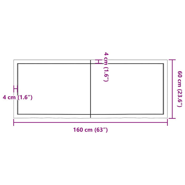 Pöytälevy 160x60x(2-4) cm käsittelemätön täystammi