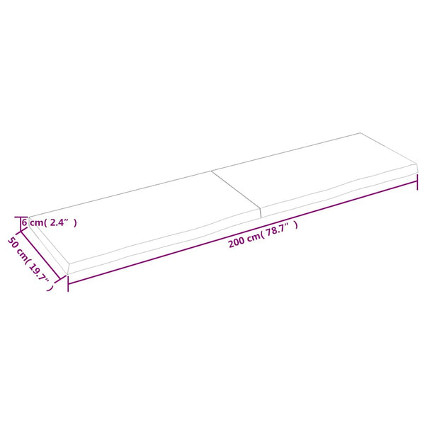 Pöytälevy 200x50x(2-6) cm käsittelemätön täystammi