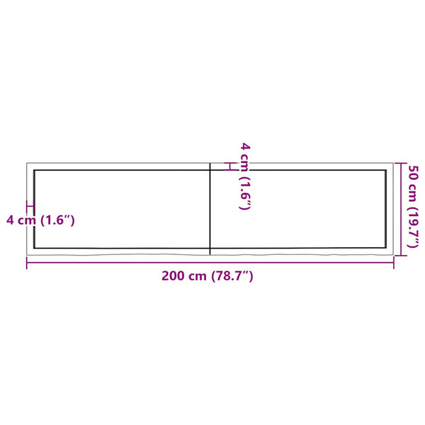Pöytälevy 200x50x(2-6) cm käsittelemätön täystammi