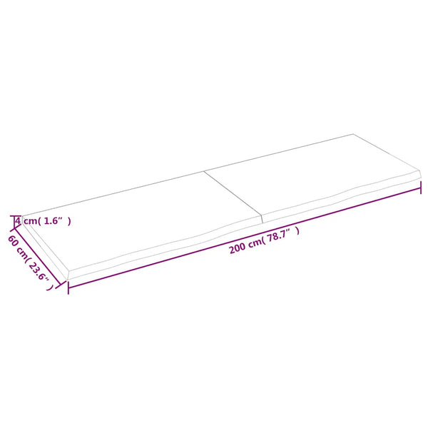 Pöytälevy 200x60x(2-4) cm käsittelemätön täystammi