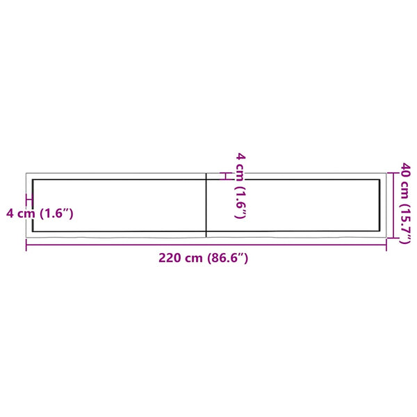 Pöytälevy 220x40x(2-4) cm käsittelemätön täystammi