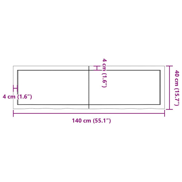 Pöytälevy vaaleanruskea 140x40x(2-6) cm käsitelty täystammi