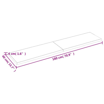 Pöytälevy vaaleanruskea 180x40x(2-4) cm käsitelty täystammi