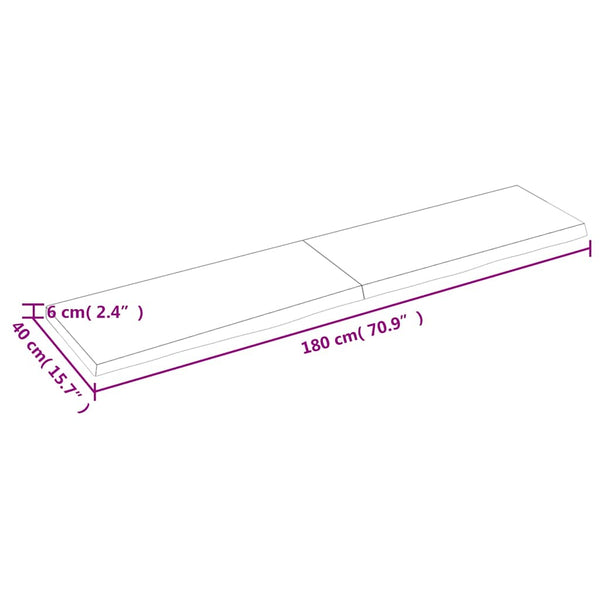 Pöytälevy vaaleanruskea 180x40x(2-6) cm käsitelty täystammi