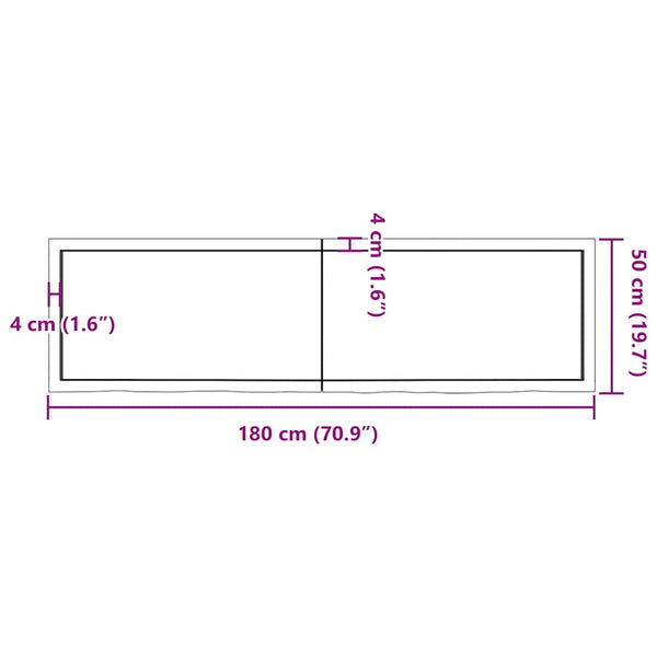 Pöytälevy vaaleanruskea 180x50x(2-4) cm käsitelty täystammi