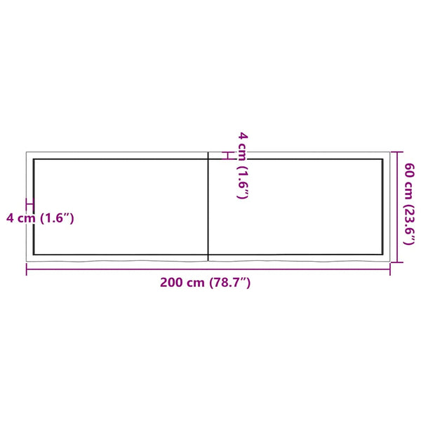 Pöytälevy vaaleanruskea 200x60x(2-4) cm käsitelty täystammi