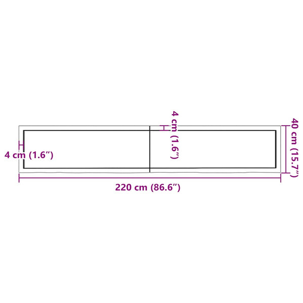 Pöytälevy vaaleanruskea 220x40x(2-4) cm käsitelty täystammi