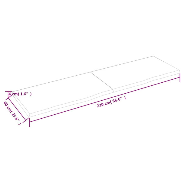 Pöytälevy vaaleanruskea 220x60x(2-4) cm käsitelty täystammi