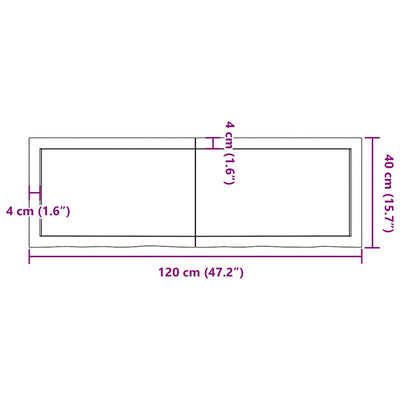 Pöytälevy tummanruskea 120x40x(2-6) cm käsitelty täystammi